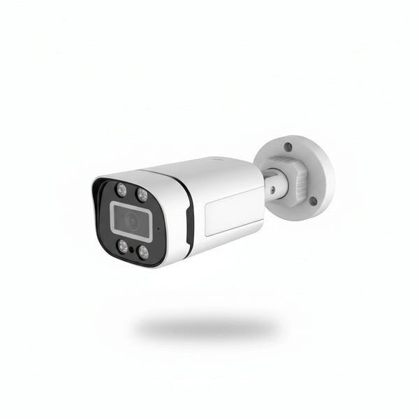 5MP Full-Color Bullet Security Camera mounted on a wall, featuring night vision and high-definition lens.