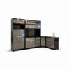 Two-Tone Steel L-Shaped Kitchen Storage Unit with integrated sink and multi-tier shelves for modern kitchens.
