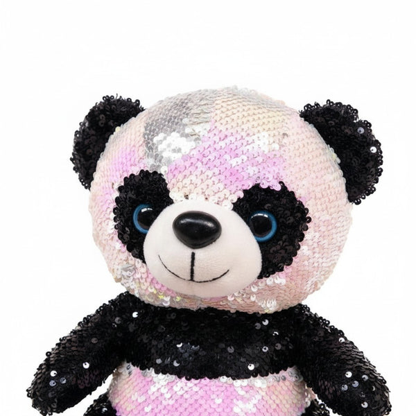 Sequin Panda Plush Toy featuring colorful sequin detailing and a cute panda design.