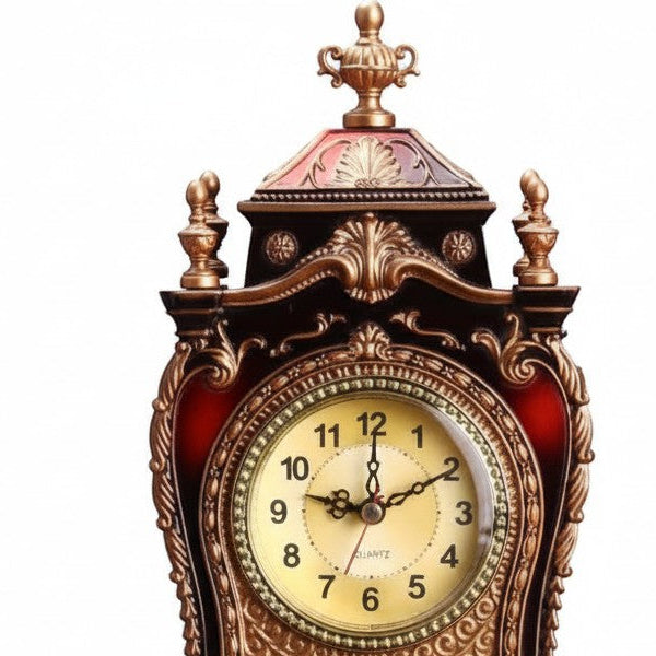 Vintage Style Plastic Table Clock featuring intricate design and classic tabletop format.