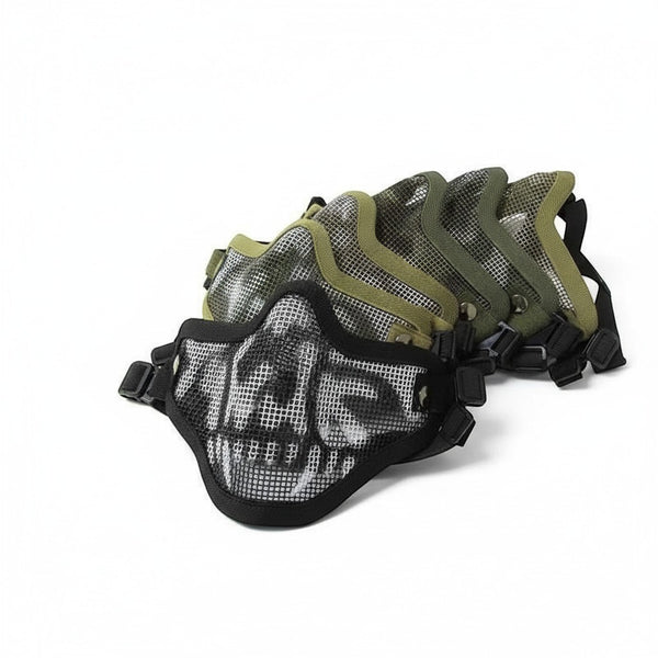 Skull Print Face Mask collection showcasing various colors and designs with distinctive skull graphics.