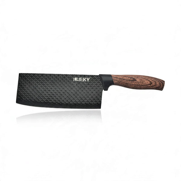 Japanese-Style Kitchen Cleaver Knife with a non-stick blade and ergonomic wood-grain handle.