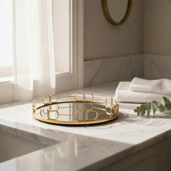 Golden Round Style Mirror Tray Large Size