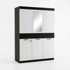 Modern 3-Door Storage Wardrobe with Multiple Compartments in black and white design with mirror