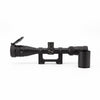 Rifle Scope with adjustment turrets and protective lens covers for compatible mounting systems.