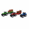 Alloy Farmer Trailer set with toy tractors hauling bales and logs for agricultural play scenarios.