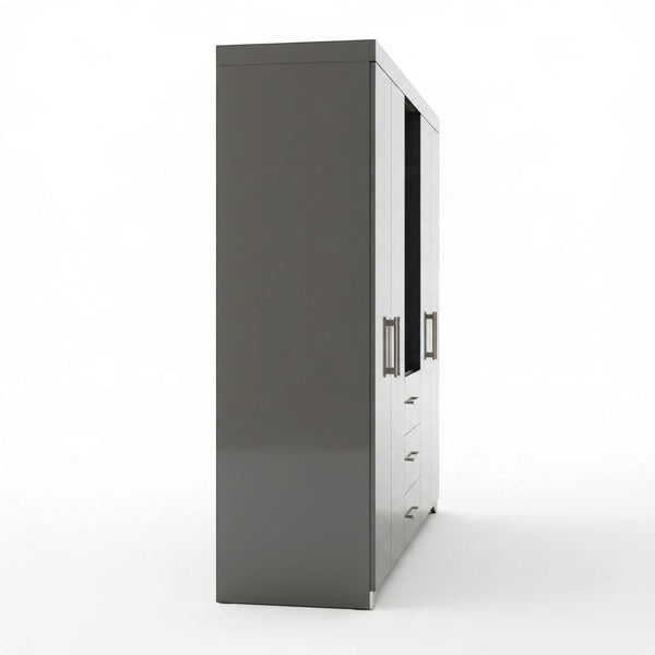 Multi-Door Bedroom Wardrobe with Built-In Central Mirror side view showing drawers and sleek design.