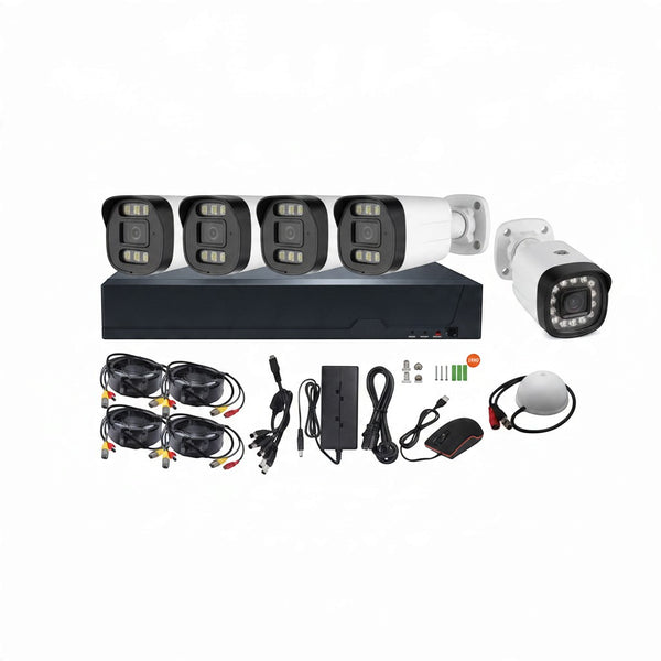 5MP 4-Channel NVR PoE Security Camera Kit including cameras and accessories for comprehensive surveillance.