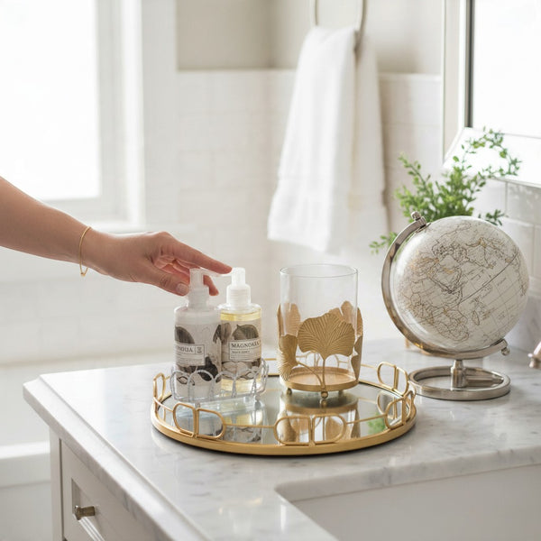 Golden Round Style Mirror Tray Large Size