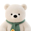 Plush Teddy Bear Unit with a green scarf and flower detail, perfect for gifts and companionship.