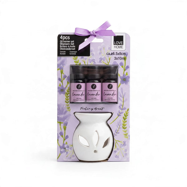 Home Lavender Ceramic Oil Burner and Fragrance Oil Set