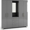 Multi-Door Bedroom Wardrobe with Built-In Central Mirror displaying multiple doors and central mirror.