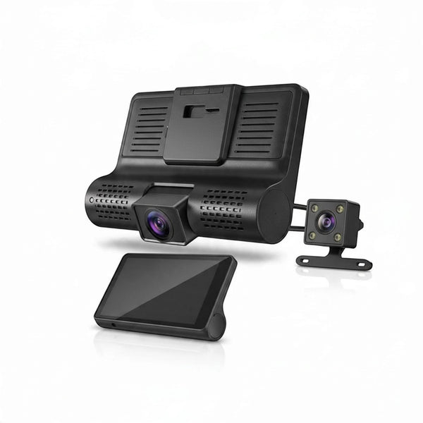 3-in-1 WDR Full HD 1080P Car DVR Dash Camera with three lenses and display for complete driving security