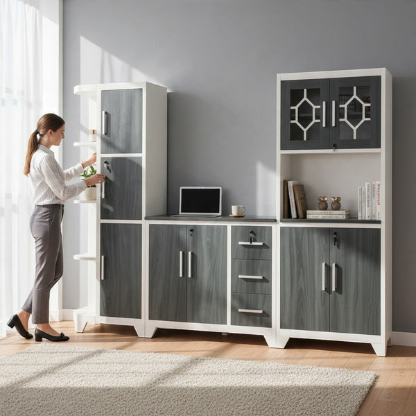 Multi-Piece Modular Kitchen Storage Cabinet Set in modern kitchen, showcasing customizable storage and stylish design.