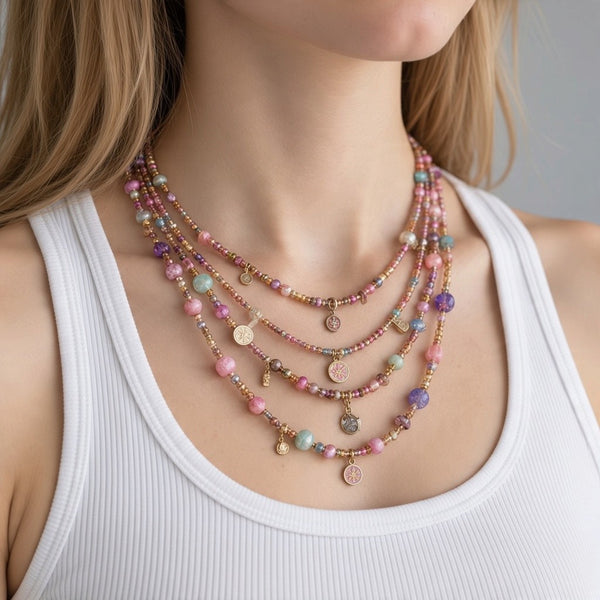Multilayer Beaded Charm Necklace