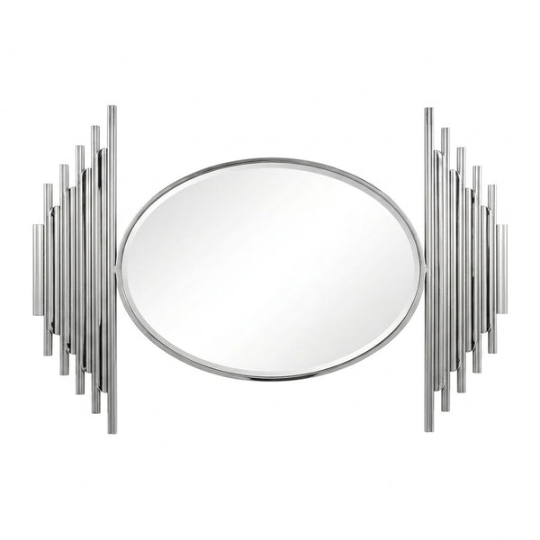 Luxury Oval Wall Mirror with sleek design and modern steel accents, perfect for adding elegance to interior décor.