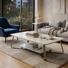 Modern 2-Tier Marble Coffee Table with Gold Frame