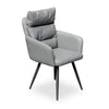 Elara Modern Armchair in gray leather with a sleek design and padded backrest, perfect for home and office use.