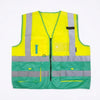 Pioneer Signaling Vest in bright yellow and green with reflective stripes and multiple pockets for safety and visibility.