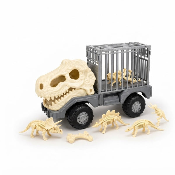 Dinosaur Fossil Truck Playset with dinosaur skeletons and truck featuring a dinosaur skull on top.