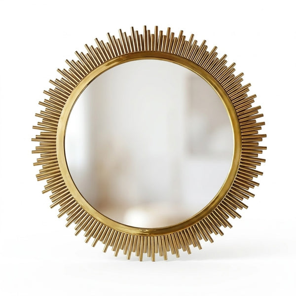 Sunburst Decorative Round Wall Mirror with a radiant sunburst design in gold.