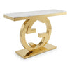 Modern Gold Circular Accent Console Table featuring a sleek marble top and unique gold circular base.