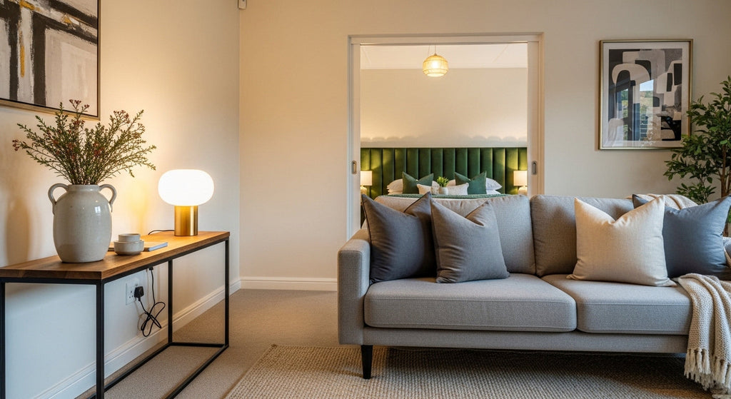 Elegant living room featuring cozy sofa and stylish decor showcasing the best furniture deals South Africa.