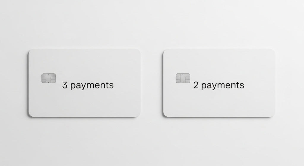 Comparison of payment options showing 3 payments vs 2 payments for PayJustNow vs HappyPay.