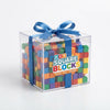 125-Piece DIY Square Building Blocks Set in a clear box with a blue ribbon, suitable for imaginative play.