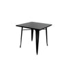 Modern Steel and Glass Dining Table with a sleek black top and stylish legs.