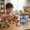 Child building with colorful blocks from the 125-Piece DIY Square Building Blocks Set on a table.