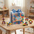 125-Piece DIY Square Building Blocks Set displayed in a clear box with a blue ribbon, surrounded by colorful block creations.