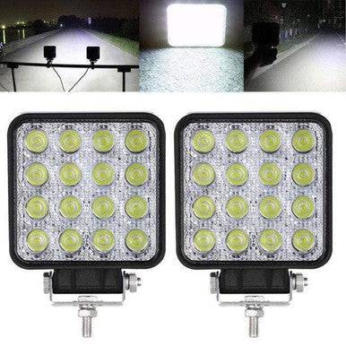 48W Portable LED Spot Light displaying bright illumination, ideal for outdoor activities and vehicle repairs.