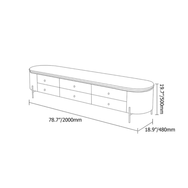 Modern Fluted White TV Stand with Faux Marble Top dimensions and design sketch