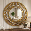 Luxury Crystal Teardrop Round Wall Mirror featuring a jeweled border and reflecting a stylish living space.