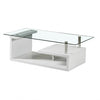 Elegant Crystal Glass Coffee Table featuring a sleek design with a glass top and modern white base.