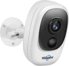 Security Camera 1080P HD Wireless WiFi Rechargeable Battery mounted on a wall for home security.
