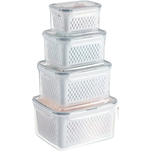 Perfect Dealz 4-Piece Fridge Storage Containers with Drainable Colander