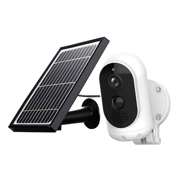 Rechargeable HD Outdoor Solar Camera 1080P With WiFi alongside solar panel for efficient outdoor surveillance.