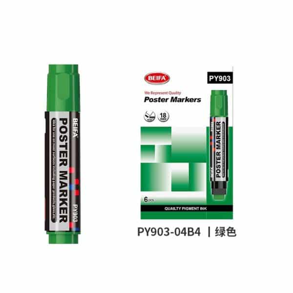 6 pcs Green Permanent Marker packaging and marker, designed for bold and long-lasting green markings.