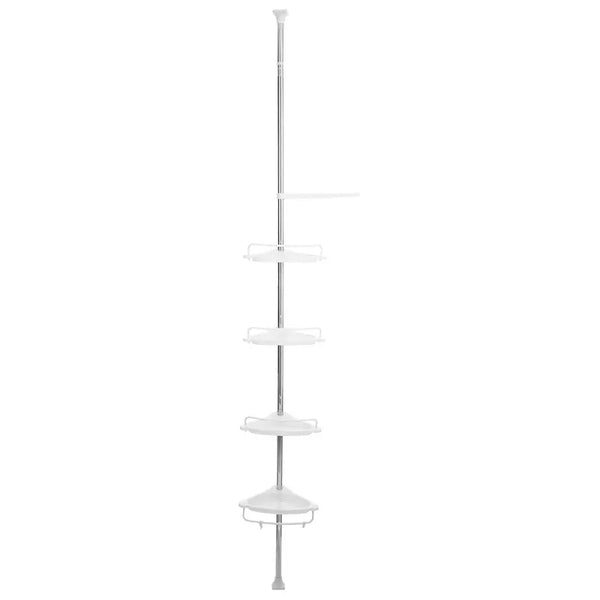 Multi Corner Shelf with adjustable tension pole and four shelves for organized corner storage.
