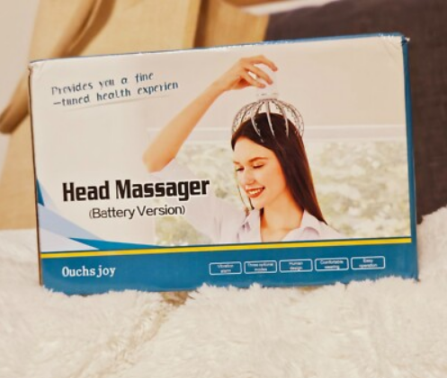 Head Massager Battery Version packaging showcasing relaxation device for scalp tension relief.