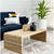 High Gloss Coffee Table with Glass Shelf in modern living room setting, featuring plants and decorative accents.