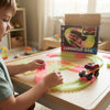 Child playing with Luminous Rail DIY Set car track, featuring colorful glow-in-the-dark pieces and a toy car.