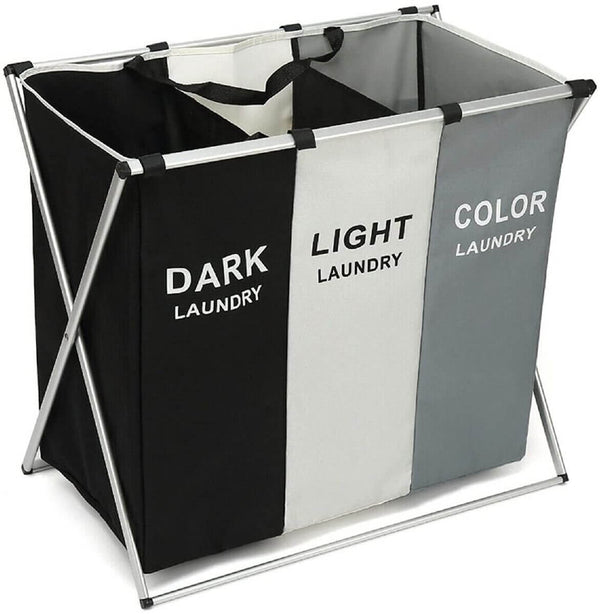 Perfect Dealz 3 Compartment Laundry Hamper Collapsible Aluminium Basket