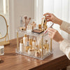 Double-Layer Water Ripple Beauty Organizer Shelf with cosmetics and beauty products elegantly displayed.