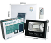 1200W LED Flood Light with Solar Panel including packaging, solar panel, and remote control for outdoor lighting.