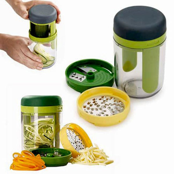 3 in 1 Handheld Vegetable Spiral Slicer for easy vegetable preparation and creative food presentation.
