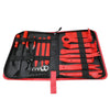 19-Piece Car Trim & Panel Removal Tool Kit featuring various red tools in a black carrying case, ideal for safe automotive interior work.