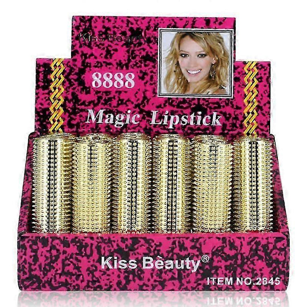 Aloe Vera Temperature Colour-Changing Lipstick by Kiss Beauty displayed in a vibrant pink box with multiple gold tubes.